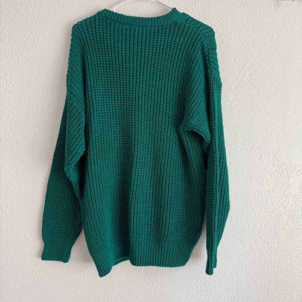 Gulf Traders Vintage 90s Sweater Men’s Size Medium Teal Green Cotton Crewneck - Picture 2 of 5